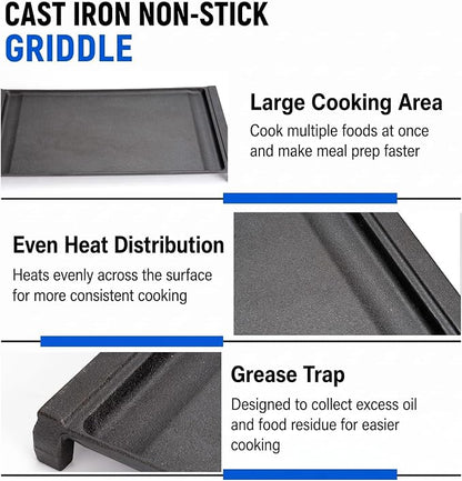 Upgraded WB31X24738 Cast Iron Griddle Replacement for GE Stove Cooktop | Fit for GE Gas Range; Replaces WB31X49806 and WB31X24998 Center Griddle Plate; Nitrided Nonstick Flat Top Pan, 19.5 x 9 in