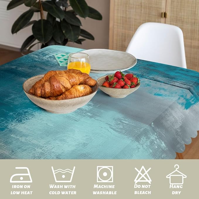 Teal Grey Decorative Rectangle Table Cloth Abstract Art Painting Turquoise Rectangle Tablecloth Picnic Table Cover BBQ Table Cloths Polyester for Kitchen Coffee 52" x 70" 4-6 Seats