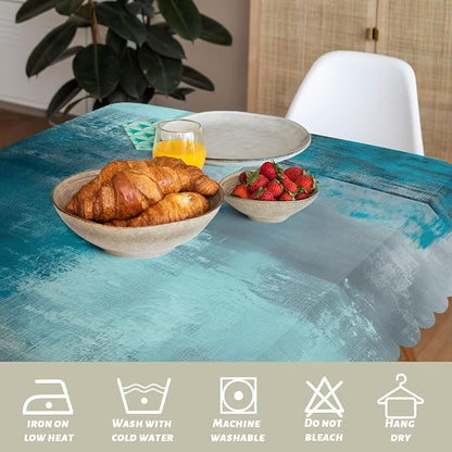 Teal Grey Decorative Rectangle Table Cloth Abstract Art Painting Turquoise Rectangle Tablecloth Picnic Table Cover BBQ Table Cloths Polyester for Kitchen Coffee 52" x 70" 4-6 Seats