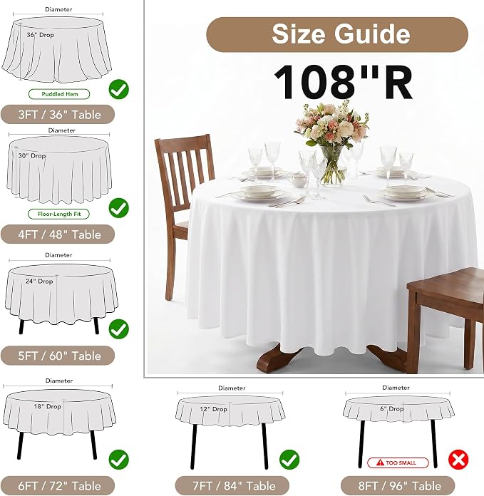 Fitable 6 Pack Gold Round Tablecloths - 108 Inches in Diameter | Wrinkle & Stain Resistant, Washable Polyester Fabric, For Wedding Party Banquet Formal Events Fall Thanksgiving Harvest