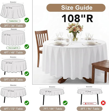 Fitable 6 Pack Gold Round Tablecloths - 108 Inches in Diameter | Wrinkle & Stain Resistant, Washable Polyester Fabric, For Wedding Party Banquet Formal Events Fall Thanksgiving Harvest