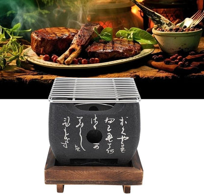 Small Japanese Style Charcoal Stove Hibachi Charcoal Grill,Aluminum Alloy Composite Wood Construction,Fast Even Heating,Multifunctional for Meat,Rice Cake Cooking,For Home (19.5x18cm /
