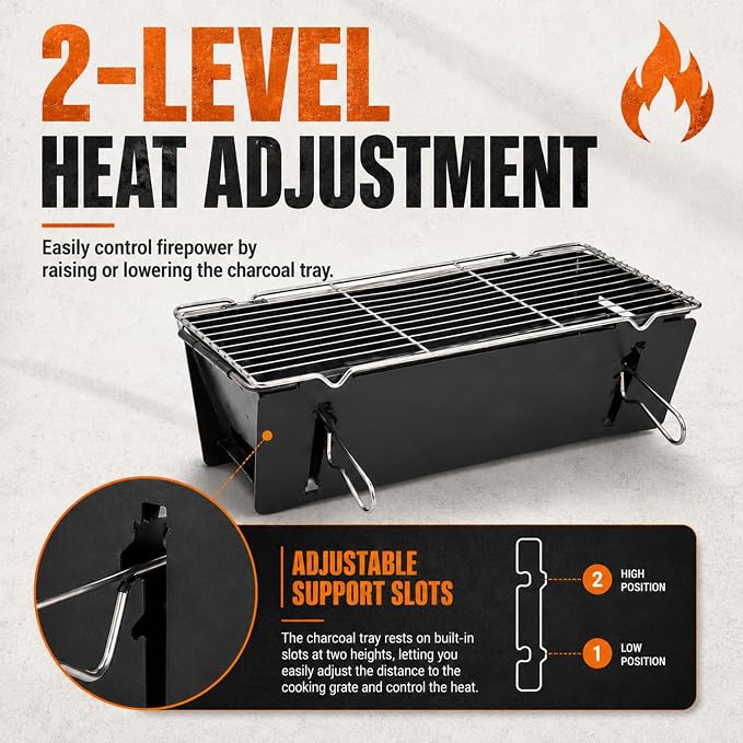 Portable Charcoal BBQ Grill, Small Foldable Camping Barbecue | Serves 2–4, Full‑Grate Cooking Coverage, 3‑Second Setup, with Carry Bag, Ideal for Outdoor Cooking, Tailgating & Backyard