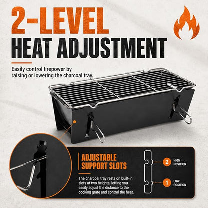 Portable Charcoal BBQ Grill, Small Foldable Camping Barbecue | Serves 2–4, Full‑Grate Cooking Coverage, 3‑Second Setup, with Carry Bag, Ideal for Outdoor Cooking, Tailgating & Backyard