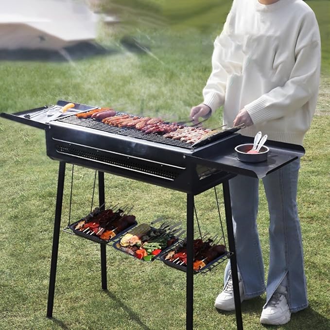 Charcoal Grills Portable BBQ Griddle, Foldable Kabob Barbecue for Outdoor, Portable BBQ Charcoal Grill, Small Camping Charcoal Grills for Garden Backyard Party (Color : /Black, Size : A)