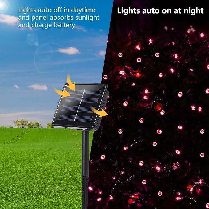 Toodour Solar Christmas Lights Outdoor, 2 Packs Total 144ft 400 LED Solar String Lights with 8 Mode, Outdoor Christmas String Light for Garden, Patio, Fence, Balcony, Xmas Tree Decor - Red