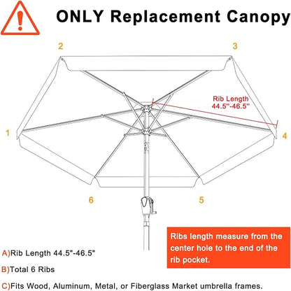 MASTERCANOPY Valance Patio Umbrella 7.5 ft Replacement Canopy for 6 Ribs-Orange Canopy Only