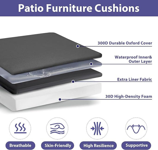 IPYNBAP Outdoor Chair Cushions Set of 4 -Waterproof Outdoor Seat Cushions for Patio Furniture, Patio Chair Cushion with Handle and Ties, Out Door Chair Pads,18.5x16x3-Square, Darkgrey