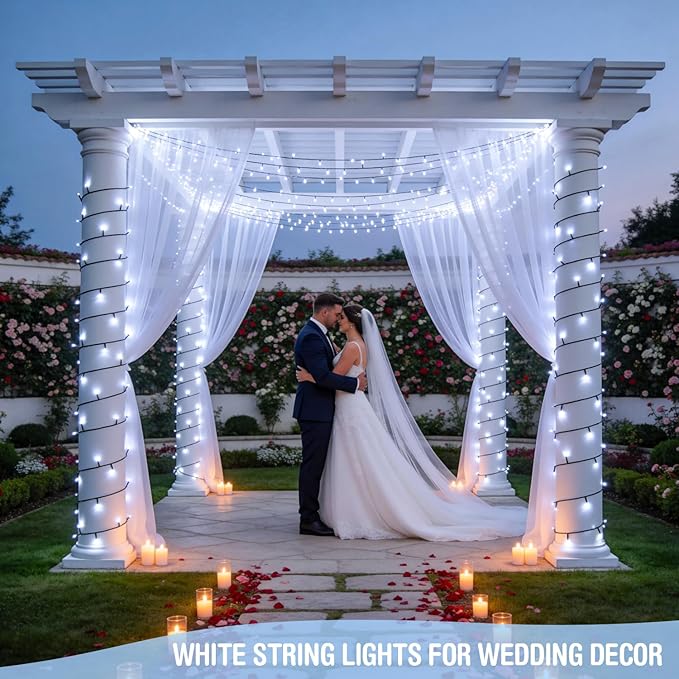 JMEXSUSS 250 LED White Christmas Lights Outdoor, 91.5ft Extendable White String Lights Indoor, Christmas Tree Lights with 8 Modes for Room Garden Patio Wedding Party Christmas Decorations