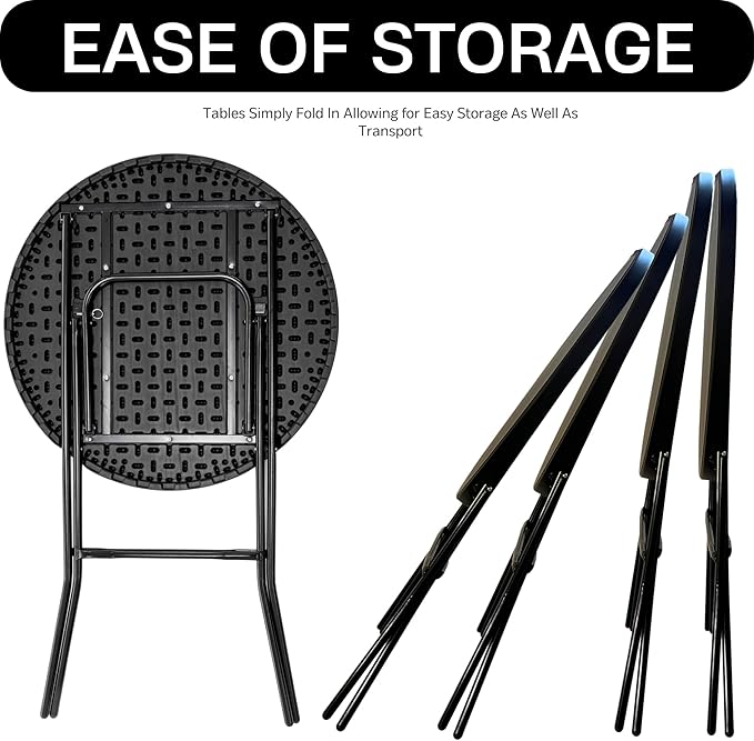 BTEXPERT Set of 5, 32" Round 43" Bar High Top Folding Table Commercial Portable for Drink Patio Banquet Card Plastic Coffee Dining Cocktail Wedding Party Event Home Kitchen Outdoor Black