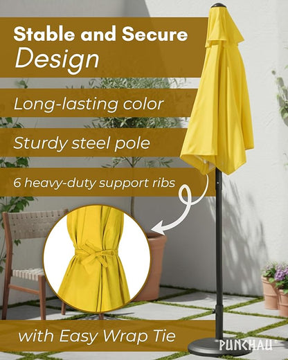6 Ft Boho Outdoor Patio Umbrella, 6 Foot Patio Table Umbrella, Easy Open/Close Crank and Push Button Tilt Adjustment - Yellow