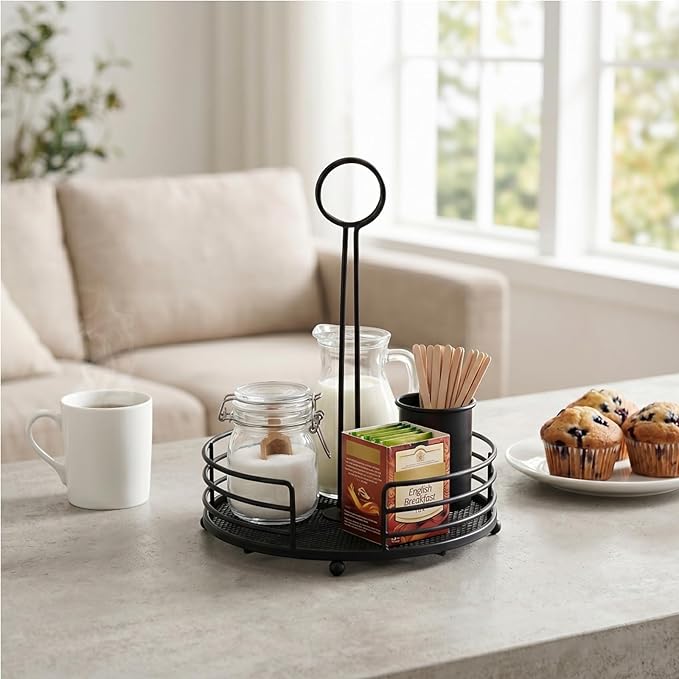 ZOOFOX 2 Pack Metal Condiment Caddy, Tabletop Spice Organizer for Kitchen Pantry, Patio Tables, Countertop, Picnics, Dining Table, BBQ