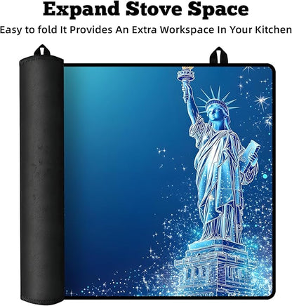 Multi-Design Stove Cover for Glass/Electric Stoves - 3-in-1 Heat-Resistant Protector Mat, Non-Slip Drying Rack 28"x20"