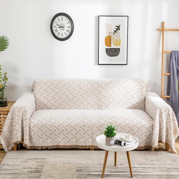 AIVIA Loveseat Cover Sheet Blanket, Cotton Woven Reversible Anti Slip Cushion Covers for 2 Seater Couches with Armrest, Living Room Love-Seat Furniture Decor Slipcovers Protector for Dogs Cats | Cotton Woven, Reversible, Anti Slip Cushion Covers for 2 ...