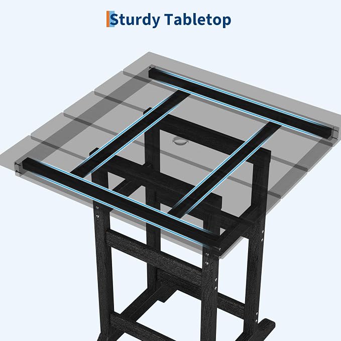 Garvee Outdoor Patio Bar Table for 2-4, All-Weather HDPE Bar Height Table with Umbrella Hole and Spacious Tabletop for Outside,Poolside, Backyard