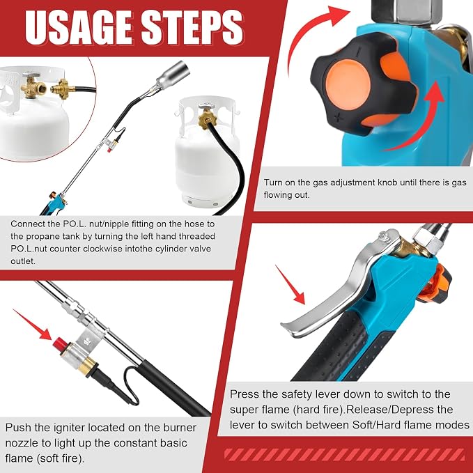 ARTFLAMM Portable Propane Torch Weed Burner Kit with Storage Bag, High Output BTUs & 10 FT Hose, Self Igniter Weed Flame Torch for Campfires,Roofing,Melting Snow and Ice,Road Marking