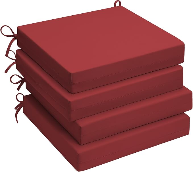 UNIKOME Outdoor Chair Cushions, Set of 4, 24"*24"*4", Water Resistant, Wine | High-Density Foam Patio Cushions with Ties, UV & Fade Resistant, Square Corner Seat Cushions for Outdoor Furniture