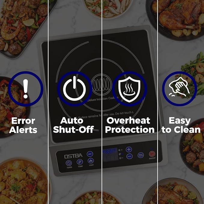 OSTBA Portable Induction Cooktop 1800W, Countertop Induction Burner | 10 Power Levels, 120-460°F Temperature Control, 3H Timer, Boil and Keep Warm Functions, ETL Certified