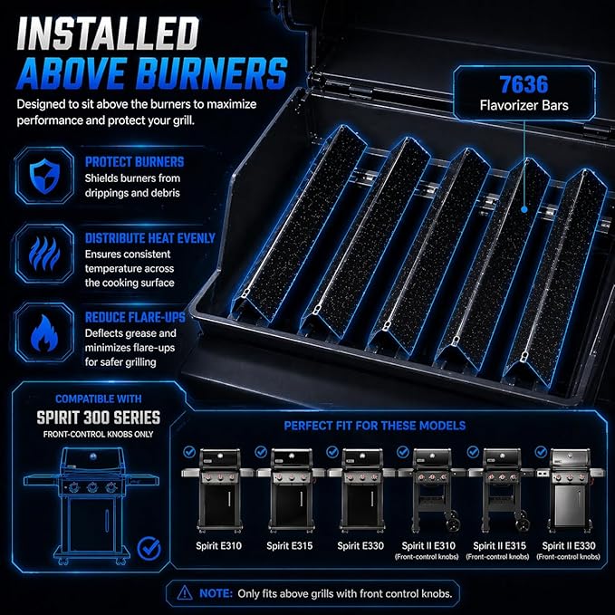 15.3" Flavorizer Bars for Weber Spirit 300 and GS4 Spirit II 300 Series E310 E320 E330 S310 S320 S330 with Front Control, Spirit e310 Grill Parts, Heat Plates Replacement for Weber 7636 69797 68843