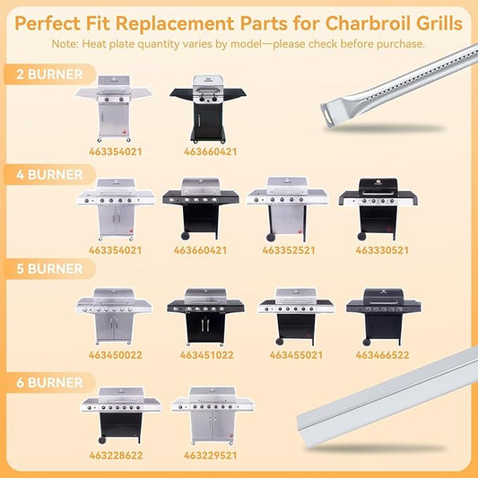 463448021 Grill Replacement Parts for CharBroil Performance 5 Burner 463449021 463365021 463466522 463451022, 4 Burner 463365021, G327-2100-W1 Burner, G325-0002-W1 Heat Plate, 5 Burner Grill Parts