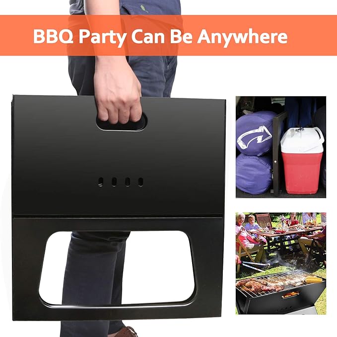 TeqHome Portable Charcoal Grill, Folding BBQ Grill Lightweight Smoker Grill, Small Barbecue Grill Tabletop Outdoor Grills for Camping Picnic Backyard Patio Travel Bonfire Tailgating,17.1''x11''x14.8''
