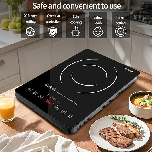 Electric hot plate 120°F~465°F Crystal Glass Surface Countertop Electric Cooktop1800W Automatic heat reduction and timer feature Easy to Clean Hot Plates for Cooking kitchen burner electric
