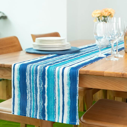 YiHomer Indoor Outdoor Tabletop for Spring Summer Decorations, Picnics and Dinner Parties - Stain and Water Resistant, Crayon Art (Ocean), Table Runner, 14 x 72
