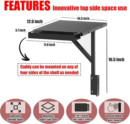 Sivsis Upgraded Upper Side Shelf with Blackstone Caddy for 36/28/28XL Inch Griddle, Large Blackstone Side Tray/Shelf with Caddy, Maximize Accessory Storage Space