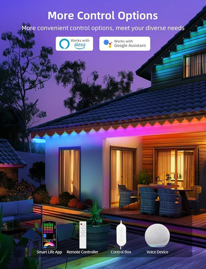 APPECK Permanent Outdoor Lights 100FT with 72 LEDs, Smart Eaves Lights RGBW | IP65 Waterproof Outdoor String Lights, DIY Scene Modes, App/Remote Control, for Christmas/Holidays, Alexa Compatible, White
