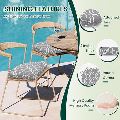 HARBOREST Outdoor Chair Cushions Set of 4, Water Resistant Patio Chair Cushions with Ties, Outdoor Seat Cushions for Patio Furniture, 17"x16"x2", Grey Geometry