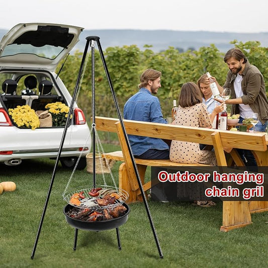 Adjustable Height Charcoal Grill Camping Tripod Portable Tripod Camping Grill with Fire Bowl Perfect
