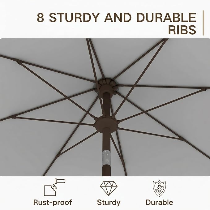 Kingdura 10FT Outdoor Patio Umbrella, Round Market Table Umbrella with Push‑Button Tilt and Crank Lift, 8 Sturdy Metal Ribs, UV50+ Protection Canopy for Backyard, Lawn, Deck, Poolside, Garden (Light grey)