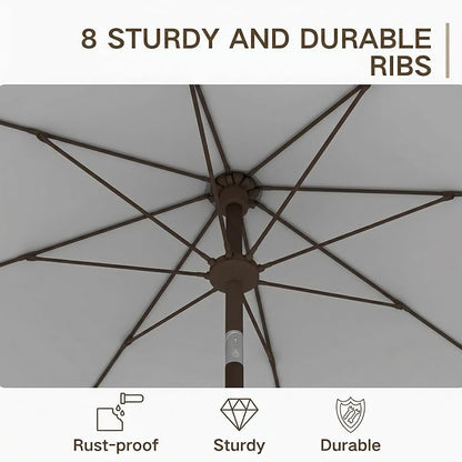 Kingdura 10FT Outdoor Patio Umbrella, Round Market Table Umbrella with Push‑Button Tilt and Crank Lift, 8 Sturdy Metal Ribs, UV50+ Protection Canopy for Backyard, Lawn, Deck, Poolside, Garden (Light grey)