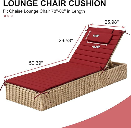 Crestlive Products Chaise Lounge Cushion Outdoor Set of 2, Foldable Waterproof Pool Lounge Chair Cushions with Straps, Lounger Cushions for Outdoor Furniture, 80''Lx26''W (Chili)