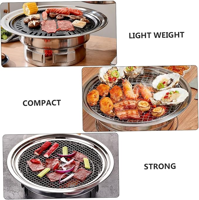 Luxshiny Portable Stainless Steel Mini Bbq Stove Charcoal Grilling Stove with Grill Rack Small Outdoor Barbecue Grill for Picnic and Housewarming