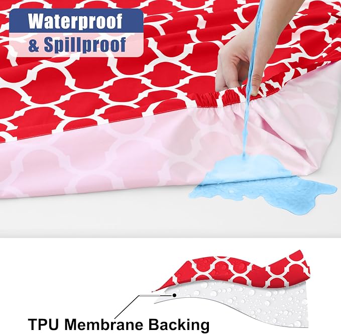 Smiry Picnic Table Cover with Bench Covers, Waterproof Elastic Fitted Tablecloth for 8 Foot Tables, Washable Polyester Tablecloths for Camping, Indoor & Outdoor (Red, 30x96 Inch 3-pc Set)
