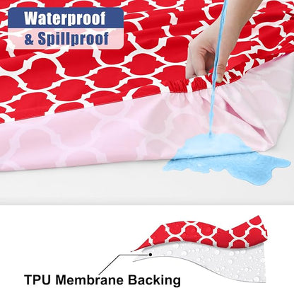 Smiry Picnic Table Cover with Bench Covers, Waterproof Elastic Fitted Tablecloth for 8 Foot Tables, Washable Polyester Tablecloths for Camping, Indoor & Outdoor (Red, 30x96 Inch 3-pc Set)