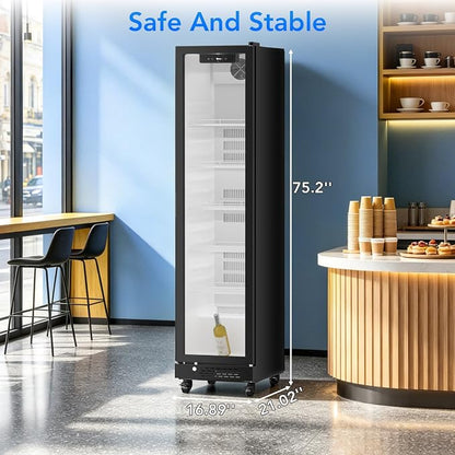 Electactic Wine Refrigerator 8.3 Cu.Ft Glass Door Beverage Cooler Freestanding Refrigerator Counter Commercial Merchandiser w/Large Capacity Advanced Cooling System LED Light Adjustable Shelves Black