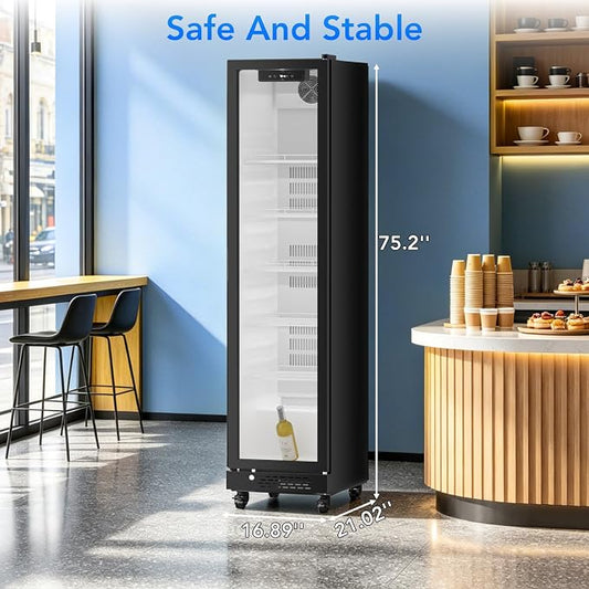 Electactic Wine Refrigerator 8.3 Cu.Ft Glass Door Beverage Cooler Freestanding Refrigerator Counter Commercial Merchandiser w/Large Capacity Advanced Cooling System LED Light Adjustable Shelves Black