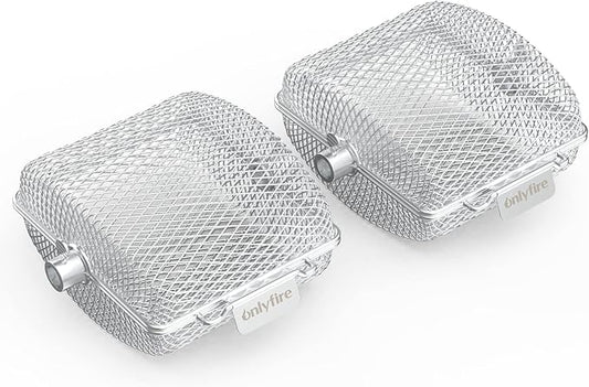 Onlyfire Rotisserie Grill Basket, 2 Pack Stainless Steel Rotisserie Accessory for Any Grill, Fits for 1/2" Hexagon, 3/8" Hexagon, 3/8" Square & 5/16" Square Spit Rod, Global Patent