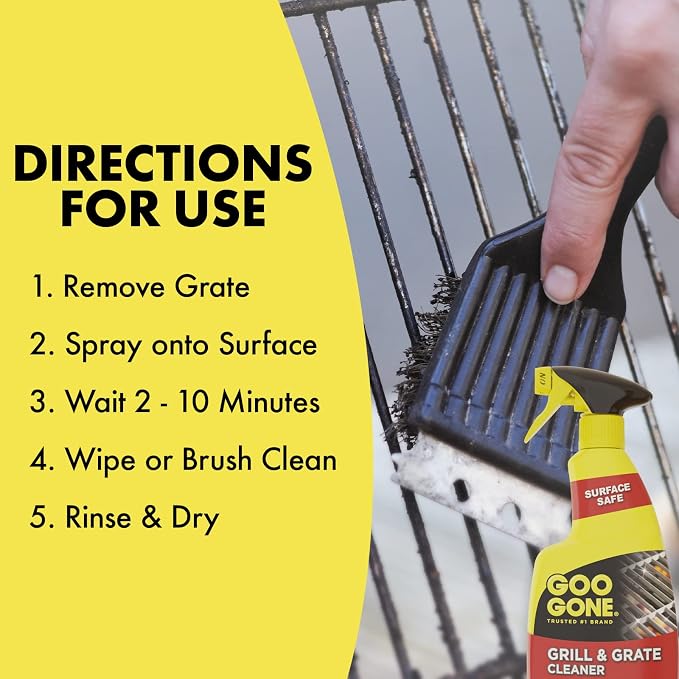 Goo Gone Grill and Grate Cleaner Spray (4 Pack) Cleans and Degreases BBQ Cooking Grates and Racks, Pellet and Electric Smokers- 24 Ounce