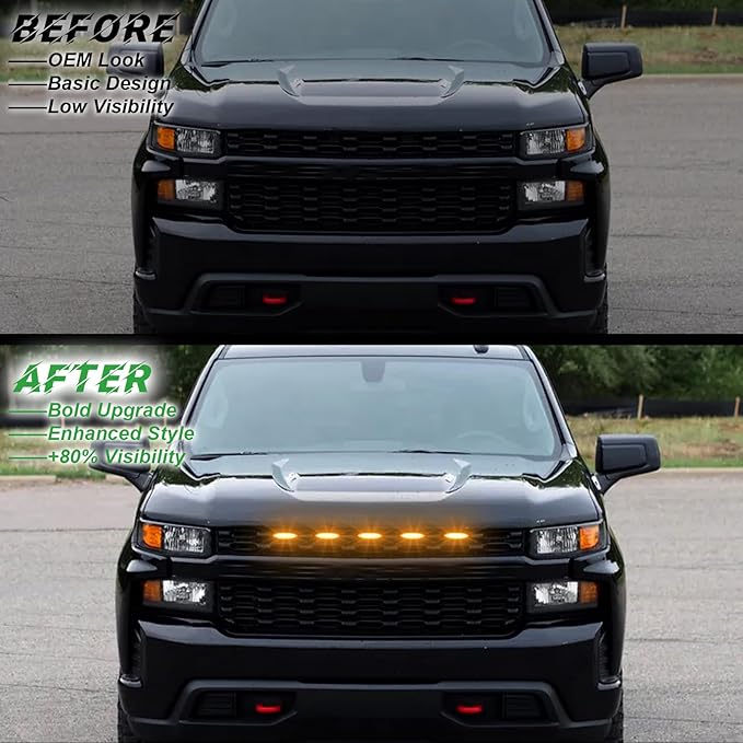 LED Front Grille Lights for 2019 Silverado 1500 Accessories 2020 2021 Grill Lights for Custom Trail Boss WT (Amber,5PCS)