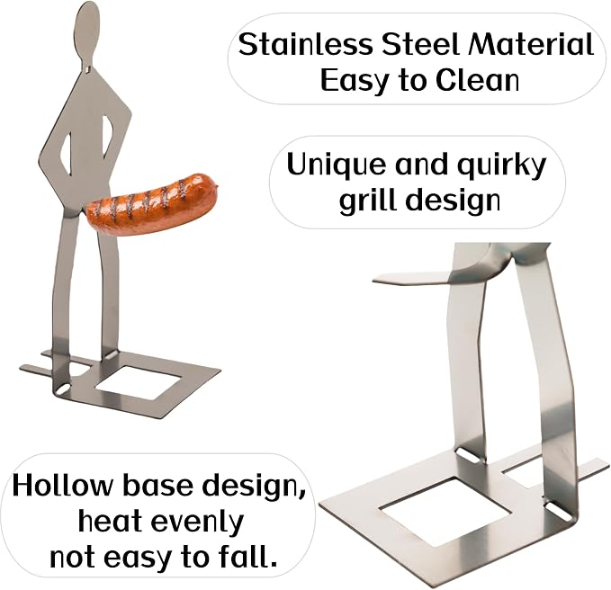 2 PCS Funny BBQ Stand Man Hot Dog Holder-Reusable Stainless Steel Hotdog and Sausage Stand-Portable Hot Dog Roaster-BBQ Grill Accessories-Ideal for Novelty Party and Camping Gifts
