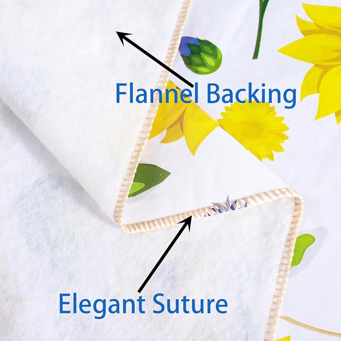 Heavy Duty Vinyl Tablecloth with Flannel Backing Waterproof Oil-Proof Plastic Table Cloth Stain-Resistant Wipeable Rectangle or Square Table Cover for Indoor and Outdoor (Yellow Flower, 60x102 Inch)