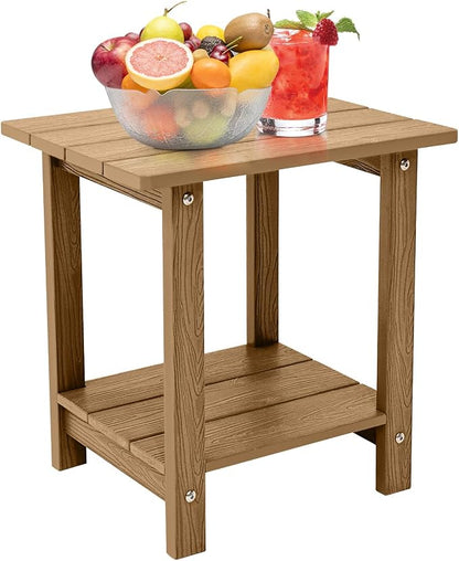 Outdoor Side Table, Weather Resistant Double Small Adirondack Side Table, Outdoor Indoor End Table for Adirondack Chair, 17" Patio Table for Pool, Deck and Porch, Brown