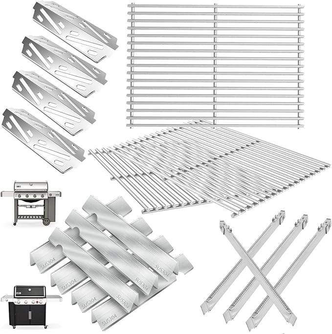 Genesis II GS4 Grill Parts for Weber 4 Burner Genesis 2 GS4 Genesis II/II LX 400 SER, Genesis 400 (2022 YRS) Replacement for Weber Flavorizer Bars 66033, Grates 66089,Heat Deflector 66041&Burner 67490