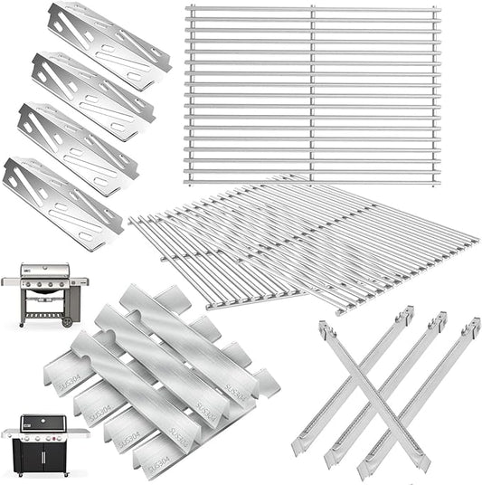 Genesis II GS4 Grill Parts for Weber 4 Burner Genesis 2 GS4 Genesis II/II LX 400 SER, Genesis 400 (2022 YRS) Replacement for Weber Flavorizer Bars 66033, Grates 66089,Heat Deflector 66041&Burner 67490