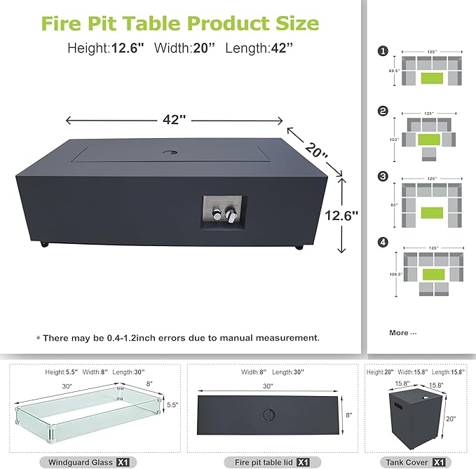 SUNPEAK 42" Rectangular Propane Fire Pit Table 50,000 BTU Fireplace Table with Wind Guard, Lid, Rocks and Cover - Fire Pits & Outdoor Fireplaces - Gas Fire Pits for Outside Patio (Black, 42")