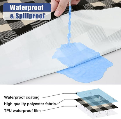 Smiry Picnic Table Cloth 2 Pack, Waterproof Elastic Fitted Tablecloths for 6FT Rectangle Tables, Washable Polyester Buffalo Plaid Tablecloth for Camping, Dining & Outdoor (Black & Beige, 30" x 96")