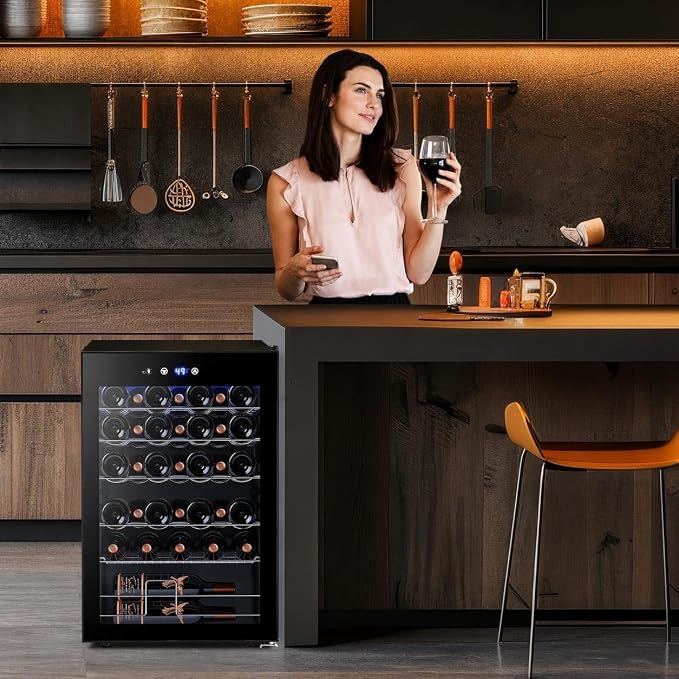 Electactic 37-Bottle Freestanding Wine Cooler Refrigerator, 4.5 Cu. Ft